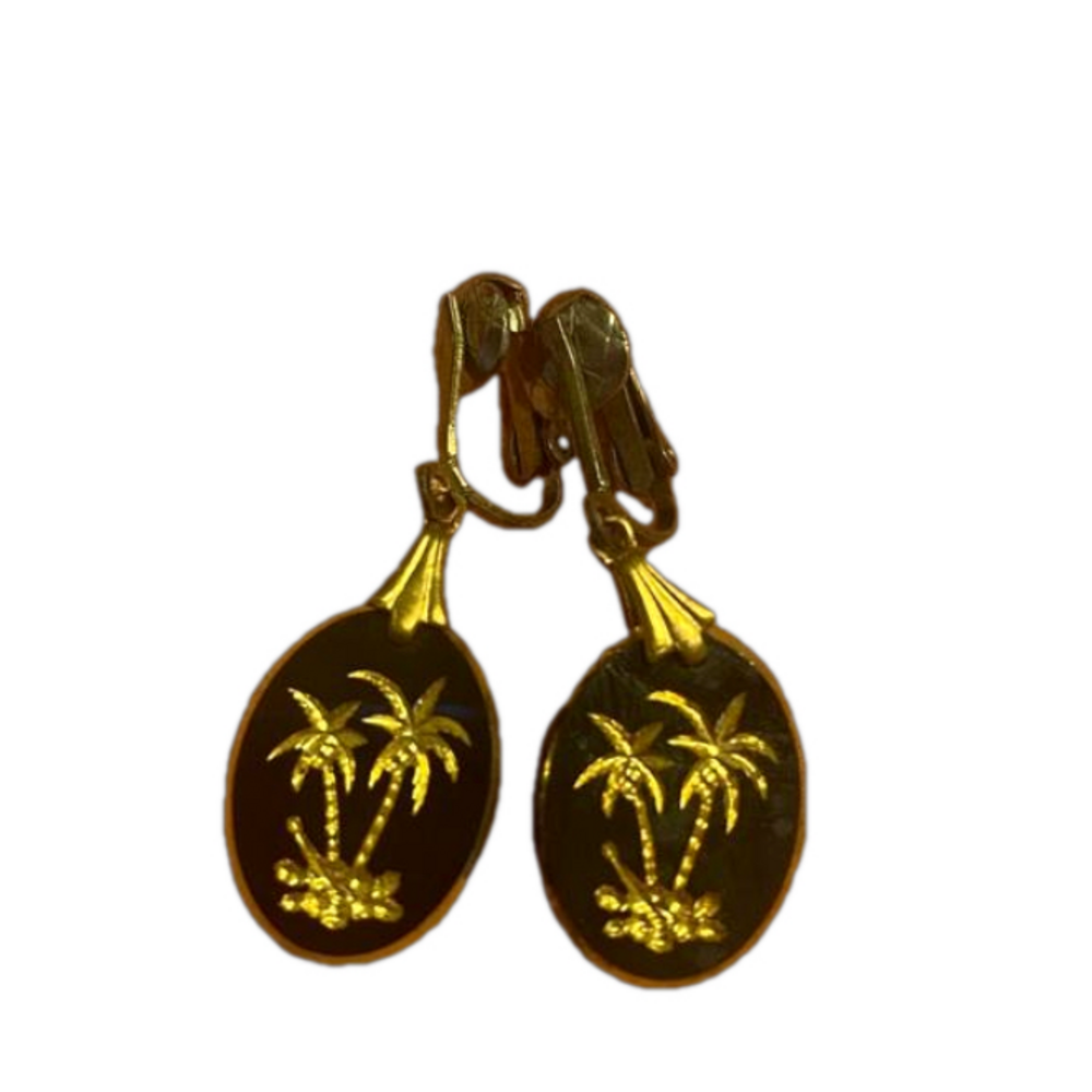 Palm tree with gold and black hues dangle earrings